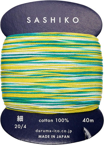 Sashiko Thread - Daruma - Thin Weight Variegated - 40m - # 402 - Green, Yellow & White