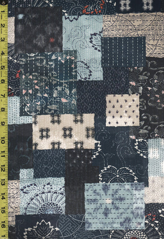 *Japanese - Moda Indigo Blooming - Boro-Style Patchwork - 48098-11 - Blue, Navy & Sand - Last 1 3/4 Yards
