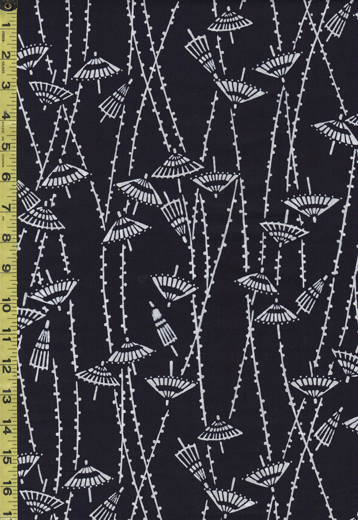 Yukata Fabric - 876 - Small Floating Umbrellas & Willow Branches - Indigo
