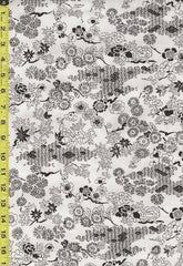Yukata Fabric - 885 - Kuradashi Plum Blossoms (Ume), Peonies & Maple Leaves - Cotton-Hemp Blend - White
