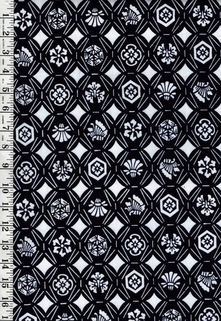 Yukata Fabric - 894 - Hexagon Crests - Dark Indigo (Reads Black)