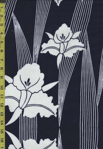Yukata Fabric - 899 - Orchids & Long Leaves - Indigo