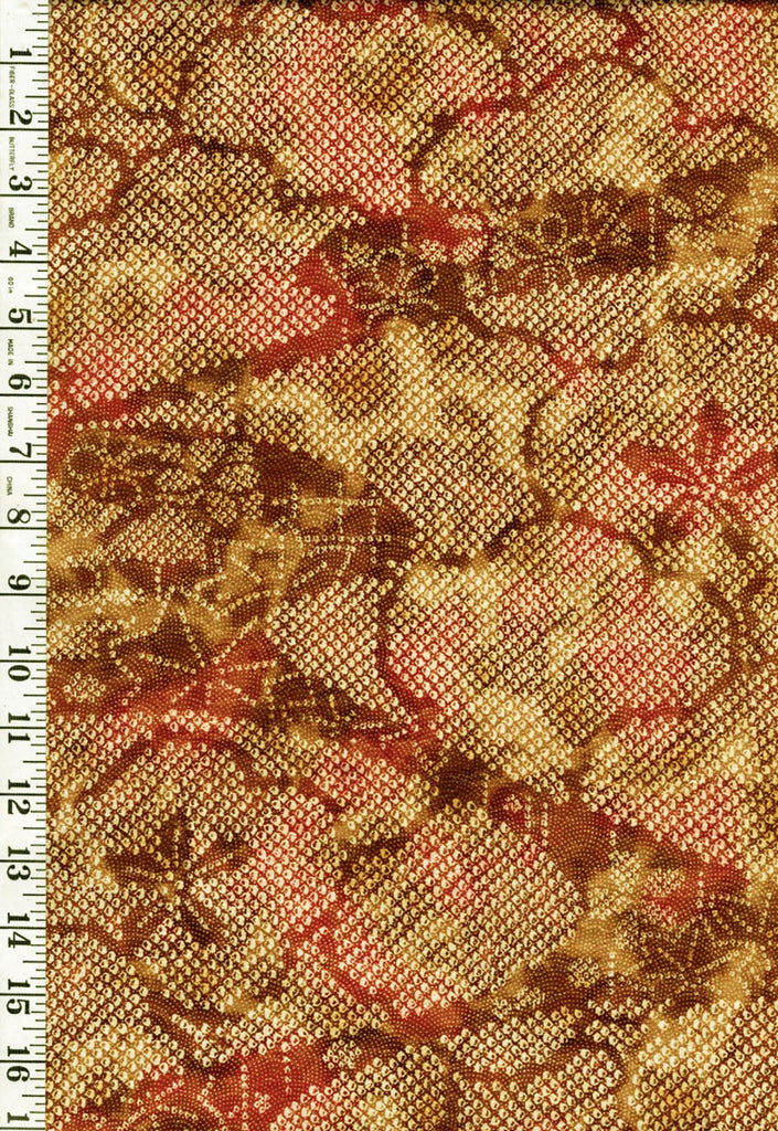 305 - Japanese Silk - Silk Blend - Sand Dollars & Clouds - Faux Shibori - Brown, Pink