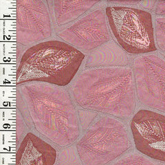 306 - Japanese Silk - Silk Blend - Textured Leaves - Brown, Mauve