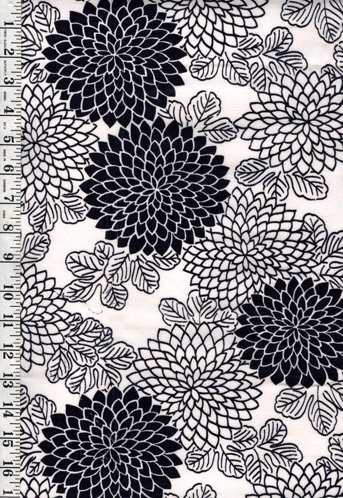 Yukata Fabric - 906 - Stylized Mums - Indigo & White