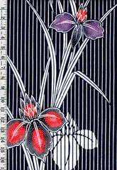 Yukata Fabric - 913 - Large Colorful Iris & Pinstripe - Indigo