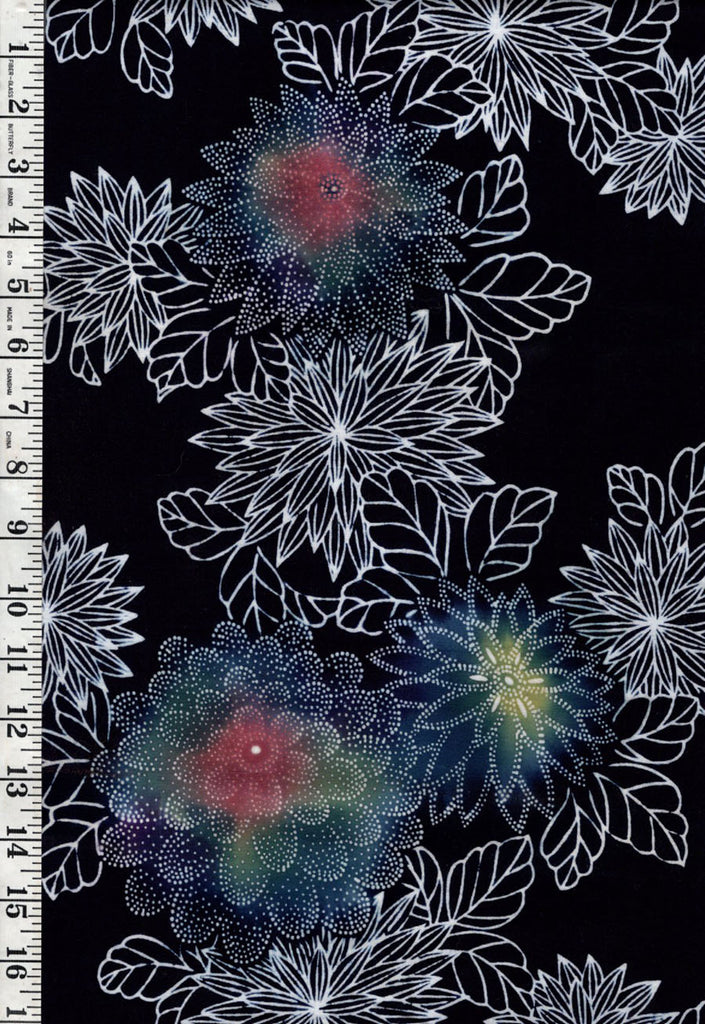 0927 - Yukata Fabric - Colorful Mums - Indigo