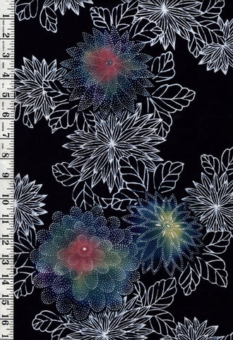 0927 - Yukata Fabric - Colorful Mums - Indigo