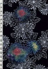 0927 - Yukata Fabric - Colorful Mums - Indigo