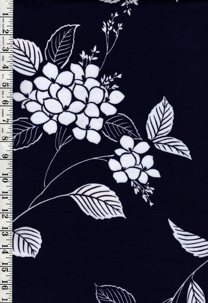 Yukata Fabric - 932 - Blossoms & Leafy Branches - Indigo