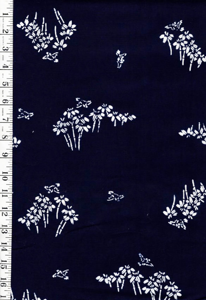 0946 - Yukata Fabric - Tiny Birds & Flowers - Indigo