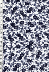 0964- Yukata Fabric - Stylized Daisies & Small Maple Leaves - Indigo & White