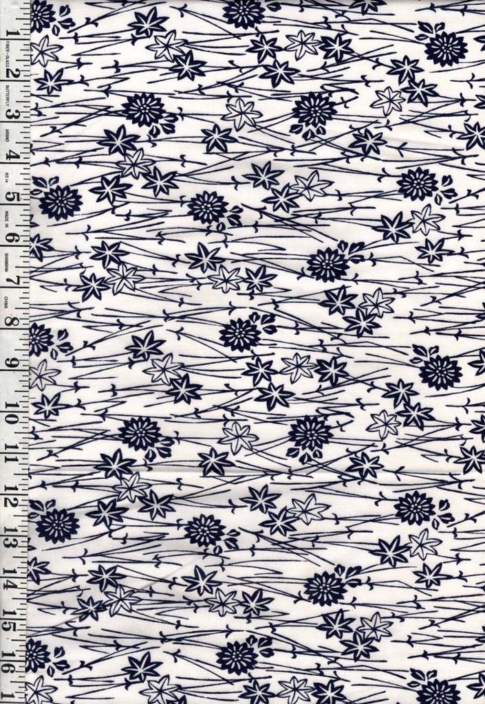 0967 - Yukata Fabric - Floating Flowers, Maple Leaves and Twigs - White