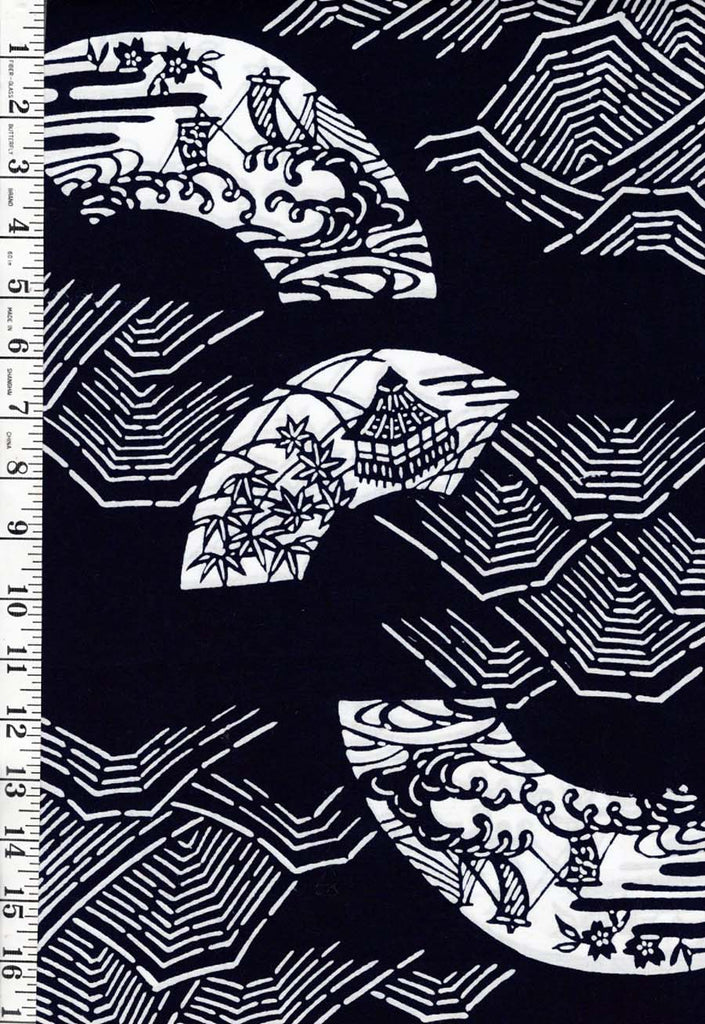 0985 - Yukata Fabric - Scenic Fans - Indigo