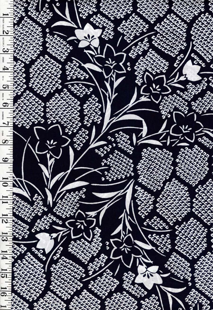 0975 - Yukata Fabric - Shibori Motif & Primose - Traditional 14" wide - Indigo