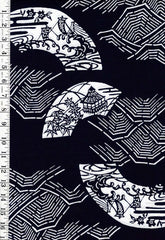 0985 - Yukata Fabric - Scenic Fans - Indigo