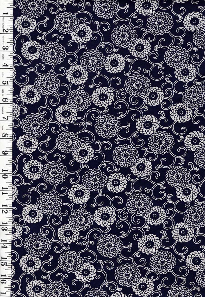 0976 - Yukata Fabric - Stylized Mums - Traditional 14" wide - Indigo