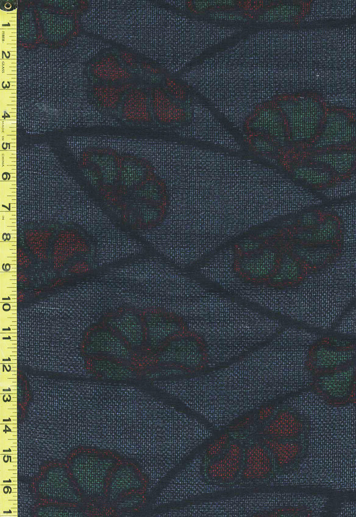 981 - Japanese Silk - Woven Silk Yuki Tsumugi - Abstract Camellia - Dark Navy