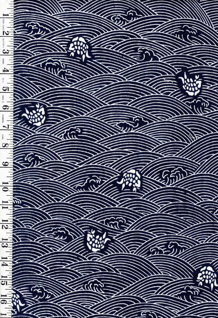 0987 - Yukata Fabric - Waves with Tossed Koi - Traditional 14" wide - Indigo