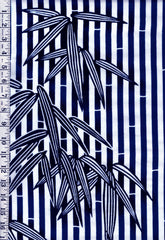 0992 - Yukata Fabric - Bamboo Leaves & Stripes - Traditional 14" wide - Navy Blue & White