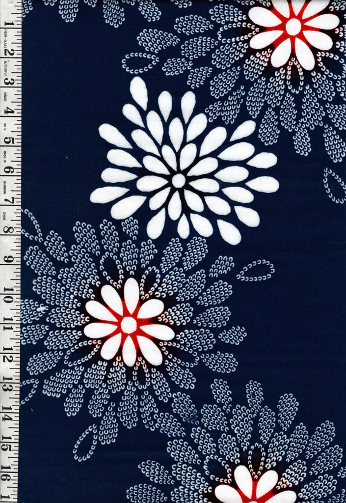 0993 - Yukata Fabric - Large Stylized Daisies - Traditional 14" wide -Indigo