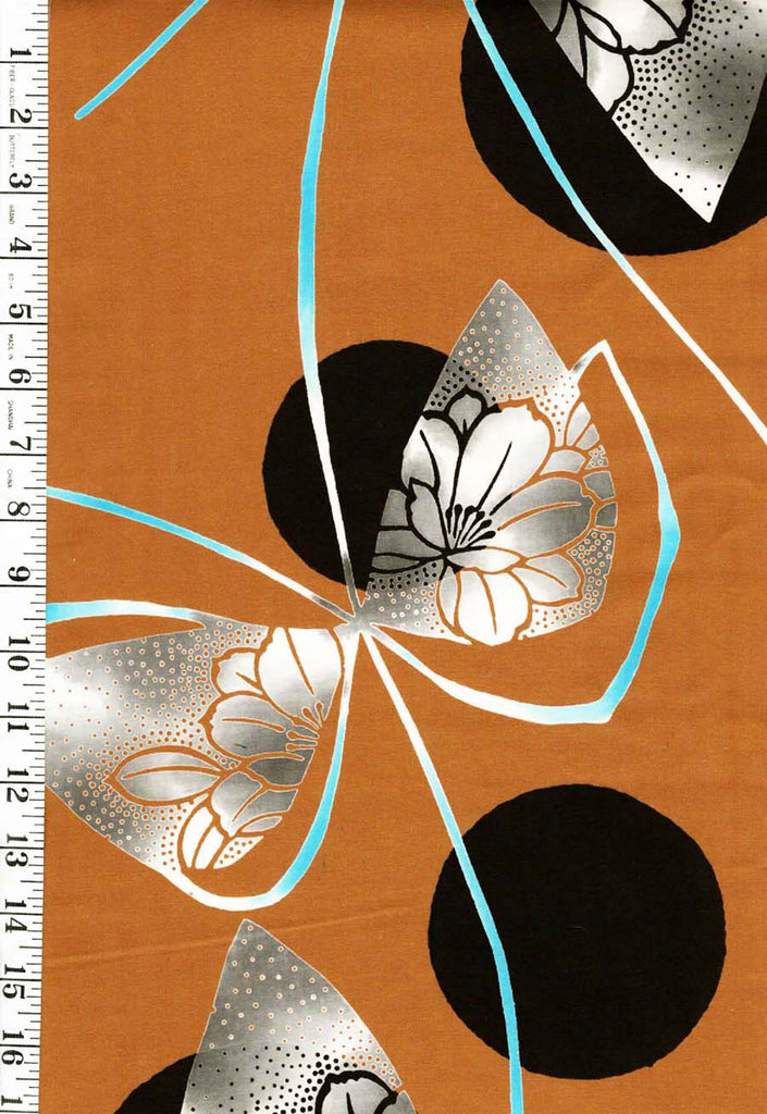 0995 - Yukata Fabric - Floral Butterfly Wings - Traditional 14" wide - Golden Brown