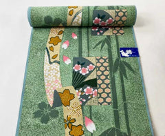 0996 - Yukata Fabric - Cherry Blossom Ribbons & Fans - Traditional 14" wide - Green