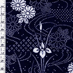 0998 - Yukata Fabric - Iris, Mums & River Swirls - Traditional 14" wide - Indigo