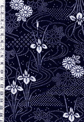 0998 - Yukata Fabric - Iris, Mums & River Swirls - Traditional 14" wide - Indigo