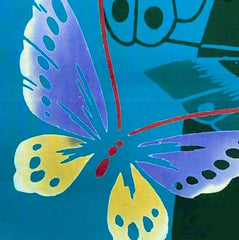 0999 - Yukata Fabric - Colorful Butterflies - Traditional 14" wide - Bright Turquoise Blue