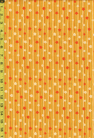 Japanese Novelty - Cosmo Small Floating Cherry Blossoms on Skinny Stripes - AP22910-1C - Sunflower Yellow - Last 2 7/8 Yards