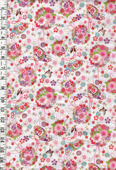 Japanese - Cosmo Floral Bouquets, Fans & Butterflies - AP45108-2A - White - By the Half Yard