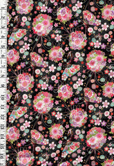 Japanese - Cosmo Floral Bouquets, Fans & Butterflies - AP45108-2E - Black - By the Half Yard