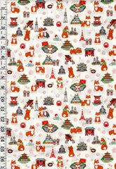 *Japanese - Cosmo Small Shiba Dogs & Temples - AP55802-1A - IVORY - By the Half Yard