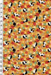 *Japanese - Cosmo Small Floating Maple Leaves & Tuxedo Cats - AP55902-1C-Mustard - By the Half Yard (Copy)