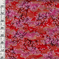 Japanese - Asano Small Blossoming Cherry Trees & Clouds - A-45000-68A - Red - By the Half Yard