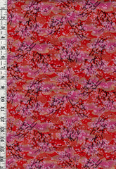 Japanese - Asano Small Blossoming Cherry Trees & Clouds - A-45000-68A - Red - By the Half Yard