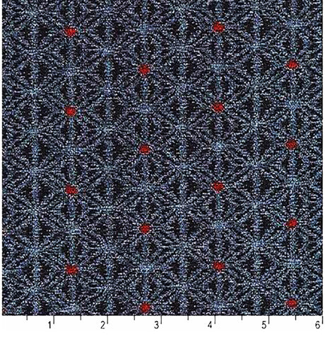 Japanese - Sevenberry Kasuri Collection - Asanoha-like Motif with Red Center - SB-88229D3-4 - Indigo