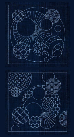 *Sashiko Pre-printed Panel - SASHIKO AUSTRALIA - GEOMETRIC CIRCLES (2) - Indigo