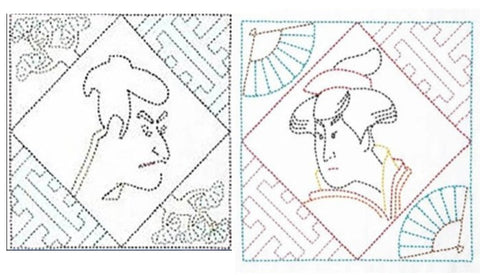 *Sashiko Pre-printed Sampler - Ukiyo-e Actor (White) & Ukiyo-e Beauty (White) - Buy One - Get One Free (Copy)