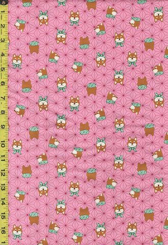 SALE - Japanese Novelty - Asano Shiba with Kerchief on Asanoha - A-5550-143B - Pink - Last 2 3/8 Yards - ON SALE - SAVE 50%