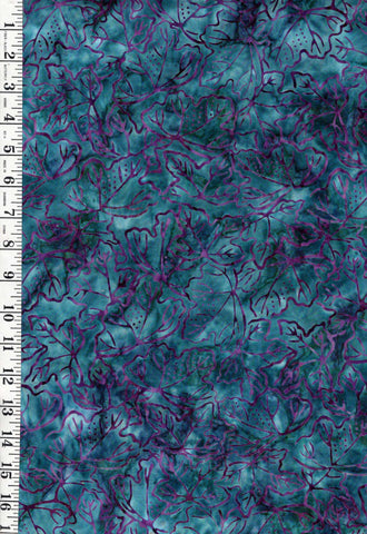 *Batik - Stylized Maple Leaves - Fuchsia & Teal - Last 1 3/8 yards
