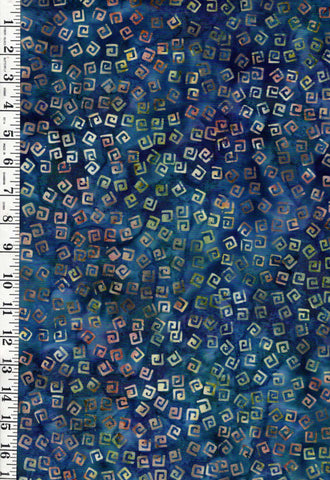 Batik - Swirling Squares - Blue Multi-Color - By the Half Yard
