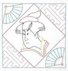 *Sashiko Pre-printed Sampler - Ukiyo-e Actor (White) & Ukiyo-e Beauty (White) - Buy One - Get One Free (Copy)