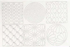 Sashiko Pre-printed Panel - Crests & Japanese Motif Blocks - Z-106-C - Ecru
