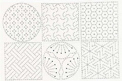Sashiko Pre-printed Panel - Crests & Japanese Motif Blocks - Z-106-C - Ecru