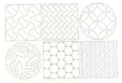 Sashiko Pre-printed Panel - Crests & Japanese Motif Blocks - Z-106-C - Ecru