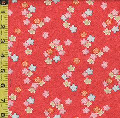 Asian - Michiko Small Colorful Blossoms - 2336-R - Red - Last 2 1/4 Yards