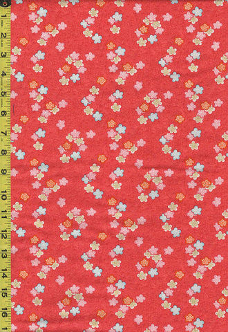 Asian - Michiko Small Colorful Blossoms - 2336-R - Red - Last 2 1/4 Yards