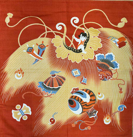Furoshiki - Japanese Wrapping Cloth - Boy & Toys - Dark Orange - ONE ONLY